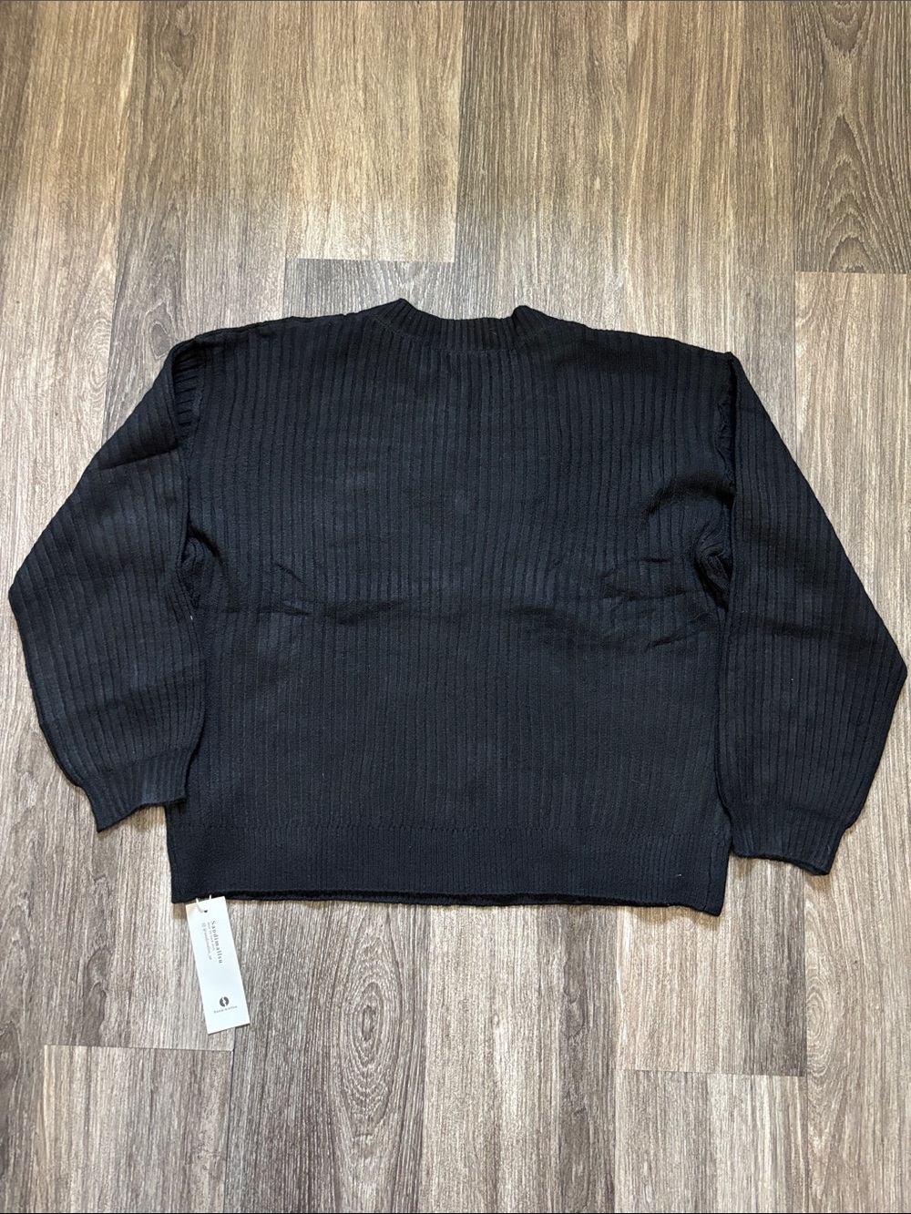 Women’s Black Ribbed Button Pullover Sweater - Picture 3 of 3